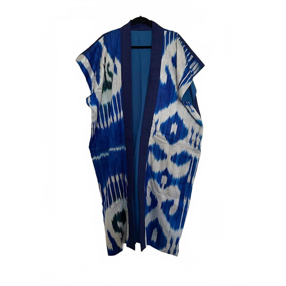 Safekeeper Travel Utility Kimono Ikat Artisan Woven Pocketed Vest Made USA LG